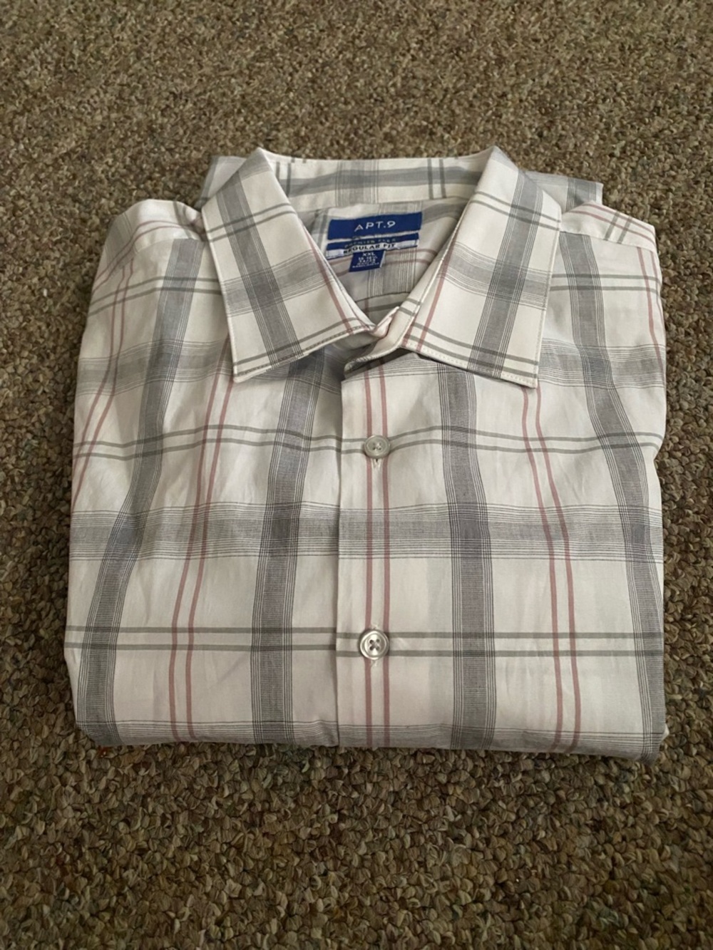Apt. 9 White Plaid Button-Down Shirt with Gray and Pink Stripes